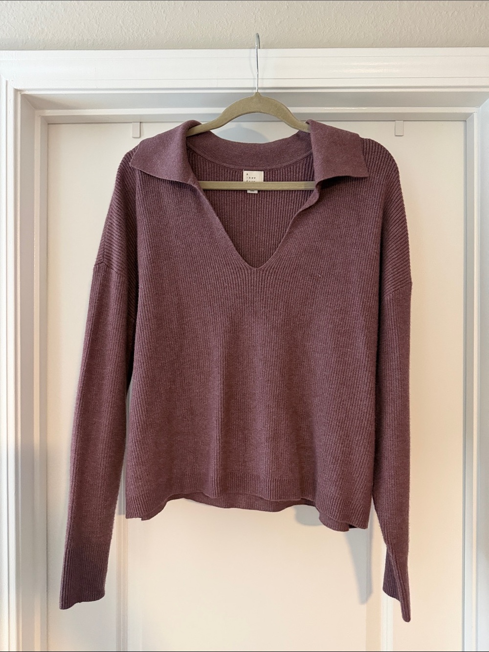 a new day Mauve Collared V-Neck Ribbed Knit Pullover